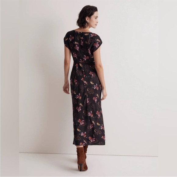Madewell Wide V-Neck Midi Dress Floral Black - Picture 3 of 9